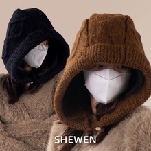 韩国代购牛角扣巴拉克拉法帽女秋冬加厚大头围骑车咖色套头帽男