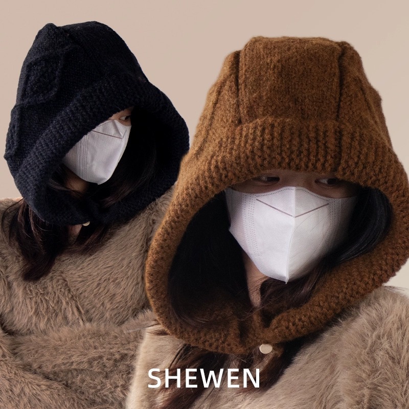 韩国代购牛角扣巴拉克拉法帽女秋冬加厚显脸小骑车咖色套头帽男