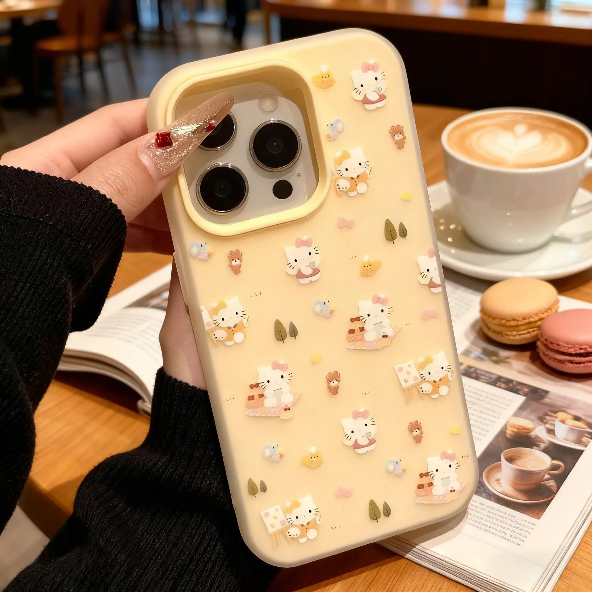 Apple 16 Mobile Phone Case Camera Button All-Inclusive Girls High-End Cute Kt Cat Suitable for Iphone16Promax
