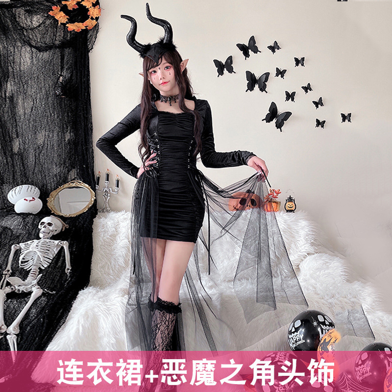 ハロウィンコスチュームマジシャン魔女ダークゴシックローブステージパフォーマンスロールプレイコスプレ衣装|undefined