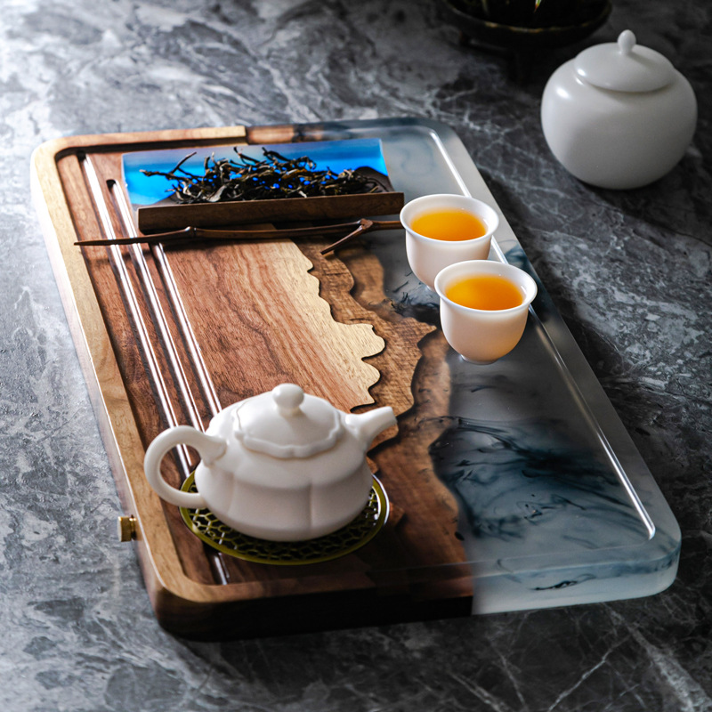 Bandeja de té drenaje del hogar pequeña bandeja de té juego de té Oficina simple ébano pequeña mesa de té de madera maciza bandeja de té