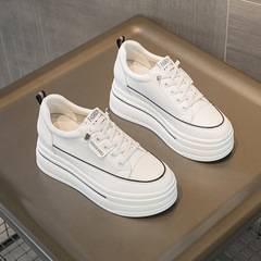 Small size 2024 spring and summer new wedge heel thick-soled small inside heightening small white shoes without lace-up small white shoes for women