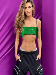 夏外穿亞馬遜2022新款修身型露背歐美漁網水鑽吊帶背心XY20186