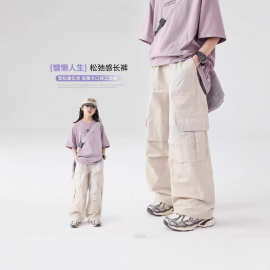 女童裤子春秋款阔腿裤2025新款大童儿童休闲裤春秋季直筒工装裤