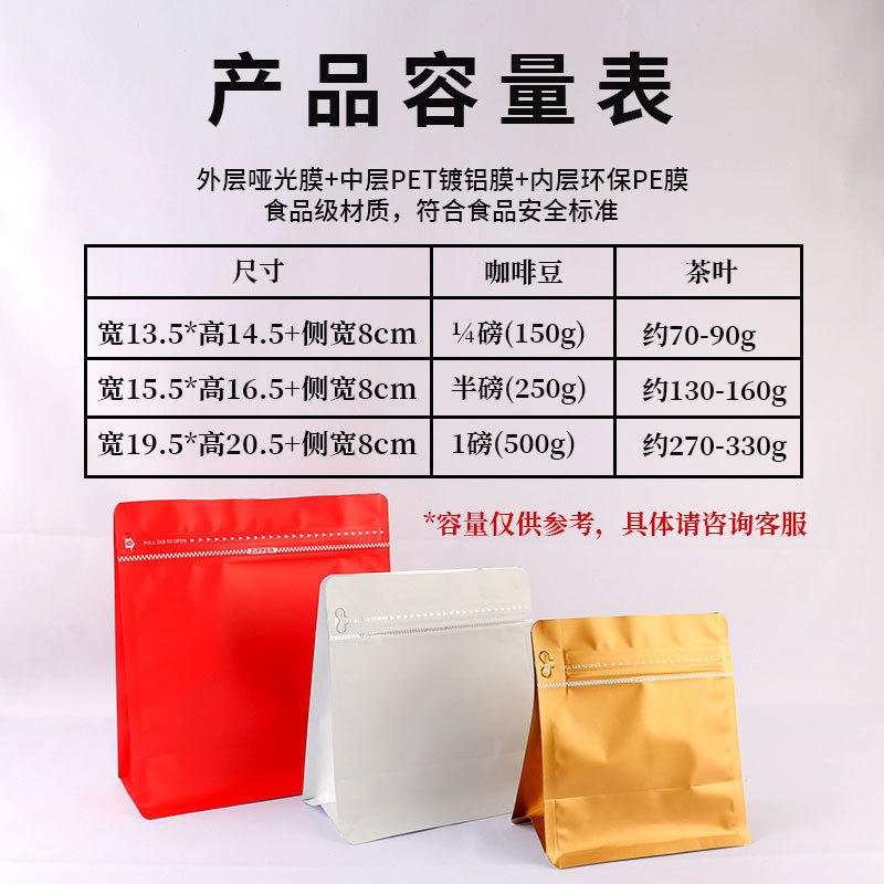 Inventario de ocho lados sellado lateral cremallera granos de café bolsa de café bolsa de té bolsa de café independiente sin válvula de aire