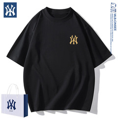 mlb&ny2025 夏ファッション多用途男性と女性のシンプルな半袖トレンディなブランドライト高級刺繍綿 Tシャツ男性用