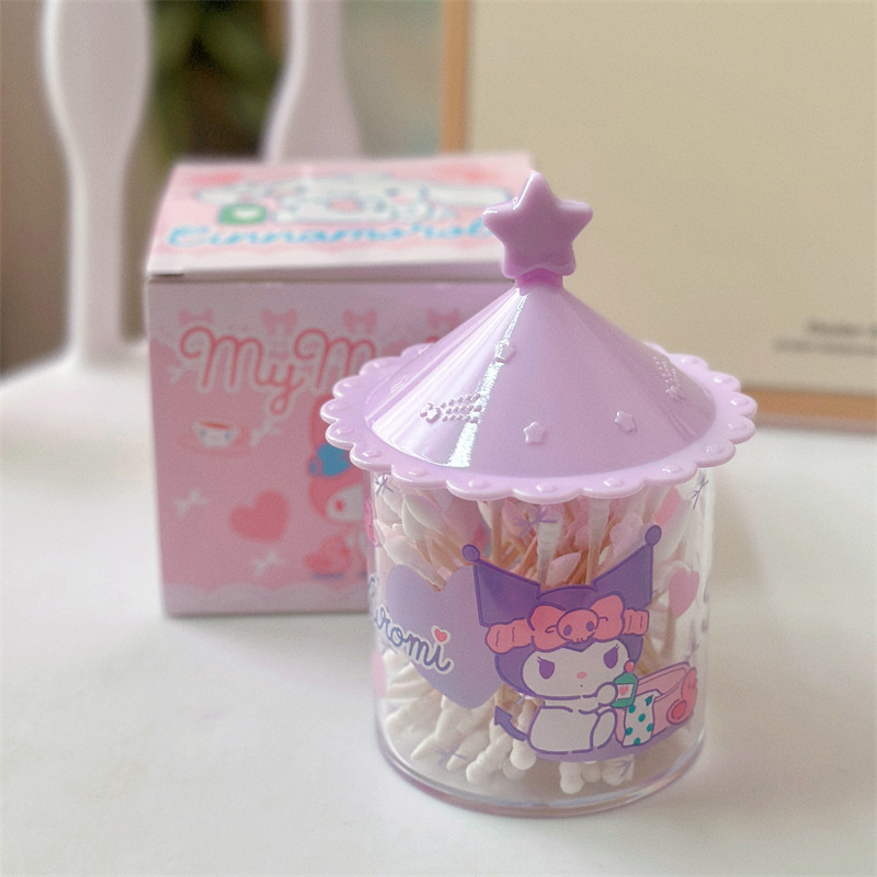 クロミデスクトップ綿棒収納ボックス蓋付き収納ボックスラウンドデスクトップ小箱透明綿棒ボックス|undefined