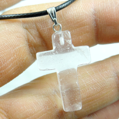 Comercio exterior caliente Piedra Natural Rosa cristal ágata piedra Cruz colgante collar accesorios DIY joyería que hace