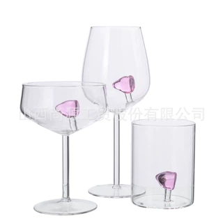 批发定制高硼硅玻璃酒具套装3D装饰高脚杯红酒杯鸡尾酒杯水杯口杯