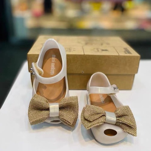 Melissa Children's Shoes 2024 New Children's Jelly Shoes Summer Girls Sandals Cloth Bow Soft Sole Princess Shoes