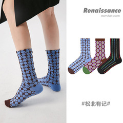 Renaissance原創襪子經典棋盤格設計女襪3雙禮盒裝個性潮流中筒襪