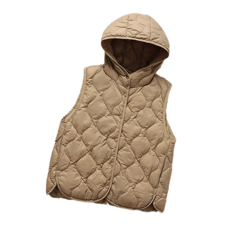 Light and thin vest with hood with down, ultra light ultra thin winter down jacket for mother, plus size, for middle age