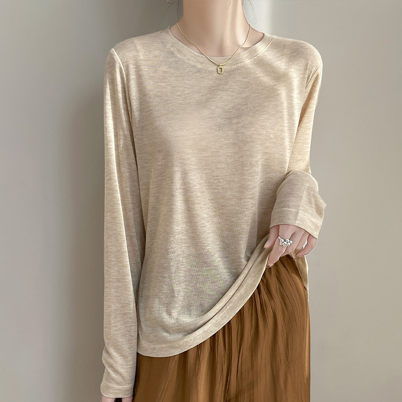 Long-Sleeved Round Neck Knitwear Saier Casual Women's Thin Long-Sleeved Knitwear 2025 New Knitted Loose Slimming Bottoming