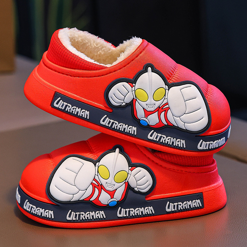 Zapatillas de algodón para niños Ultraman otoño y invierno bebés dibujos animados para niños con suela gruesa impermeable y antideslizante zapatos de algodón caseros