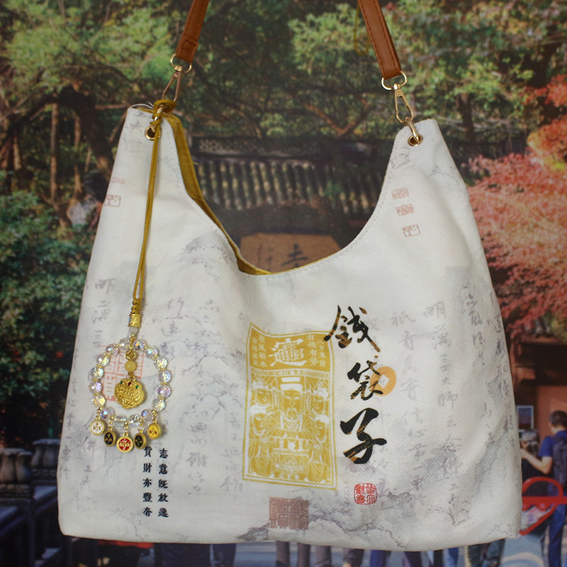 Lingyin Money Bag Canvas Bucket Bag For Women - Shoulder Handbag For Casual Travel, Temple Style Cloth Bag - Thumbnail 8