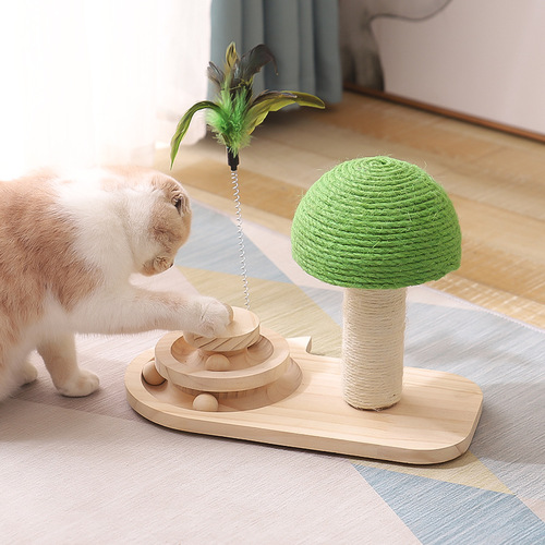 [Factory direct sales] New sisal ball solid wood turntable durable cat stick toy cat supplies dropshipping