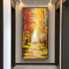 感入户玄关装饰画黄金手绘油画高级轻奢欧式走廊大道美式客厅挂画