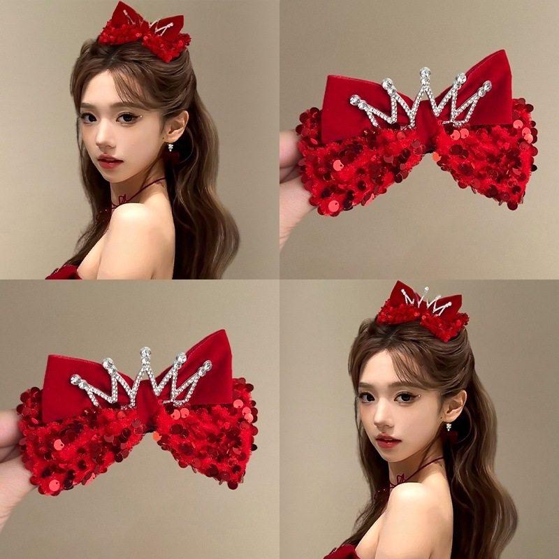 漂亮就行！皇冠蝴蝶结顶夹！新年圣诞节公主头发卡女高级感盘发器