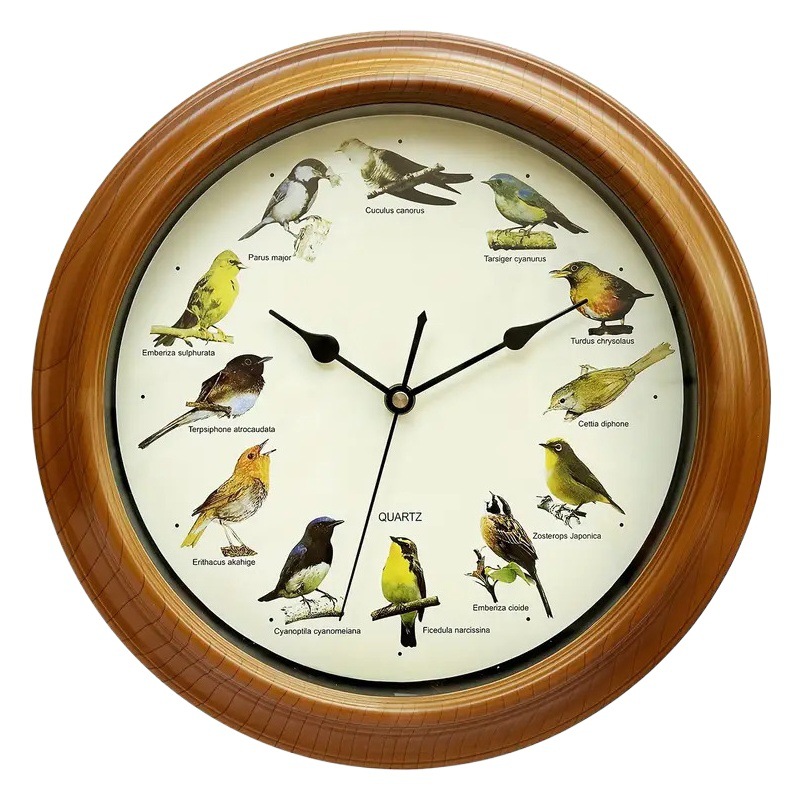 Spot Amazon Venta caliente Cuckoo Reloj de pared redondo de 10/13 pulgadas Reloj de pared llamado pájaro puntual Navidad con música