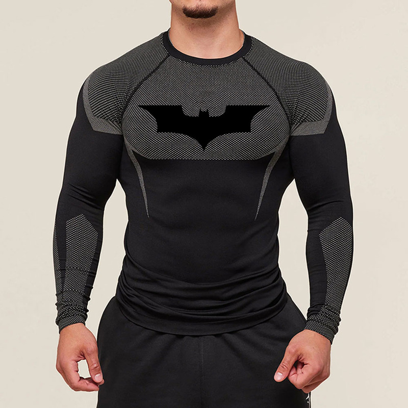 Men's Batman Printed Fitness Tight-Fitting Long-Sleeved T-Shirt Quick-Drying Breathable Sports Training Top Elastic Slim Fit Men's Batman Printed Fitness Tight-Fitting Long-Sleeved T-Shirt Quick-Drying Breathable Sports Training Top Elastic Slim Fit