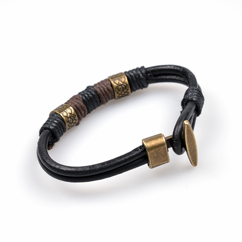 Leather Rope Chain Material 1 Piece Quantity Holiday Occasion Vacation Simple Style Solid Color 304 Stainless Steel Pu Leather Lines Men's Bangle Men Cord & Leather Bracelets