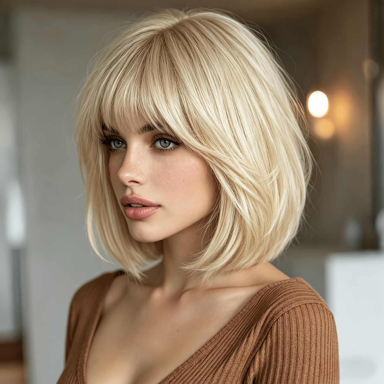 Cross-border French-style bangs golden bob wig, short BOBO hairpiece for commuting and dating, full wig for women