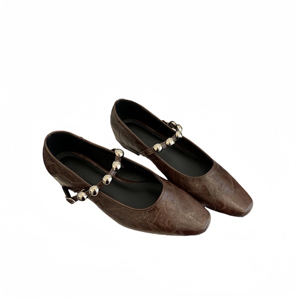 Exclusive autumn retro Mary Jane shoes square toe with rhinestones…