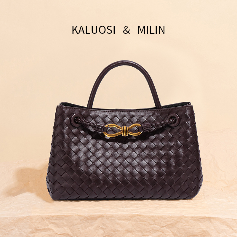 Luxury High-Quality Horizontal Women's Hand-Woven Tote Bag, Commuter Shoulder & Crossbody Small Square Bag - Thumbnail 2
