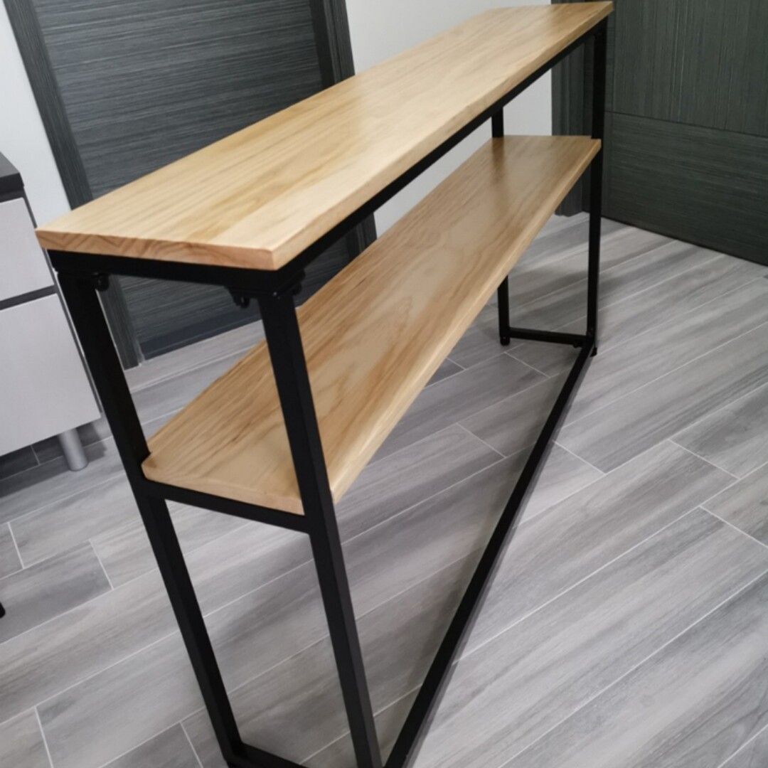 Sofá de sala de estar estante trasero de madera maciza hierro forjado tabla contra la pared estante de pared estrecha varios armarios de respaldo personalizados