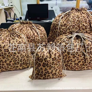 豹纹仿皮绒束口袋大小号包包防尘袋衣物鞋子旅行收纳抽绳布袋