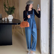 现货现货 2025包邮春装大码女装胖MM蝴蝶结牛仔背带裤黑T套装