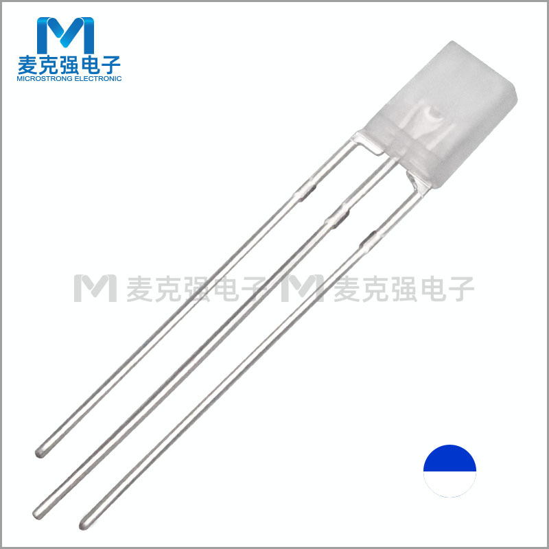 直插LED灯珠发光二极管方灯2*5*7mm白发蓝白双色共阴透明有边长脚