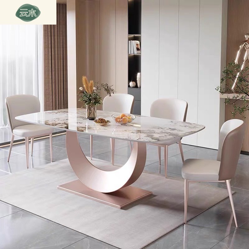 Small Apartment Dining Table Italian Slate Dining Table and Chair Combination Modern Simple Home Living Room Light Luxury Rectangular Dining Table
