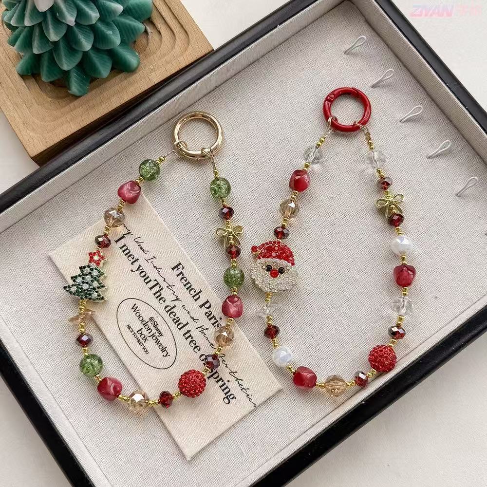 Rhinestone Santa Claus Christmas Tree Beaded Mobile Phone Chain Keychain Bag Charm Mobile Phone Lanyard Small Gift Wholesale