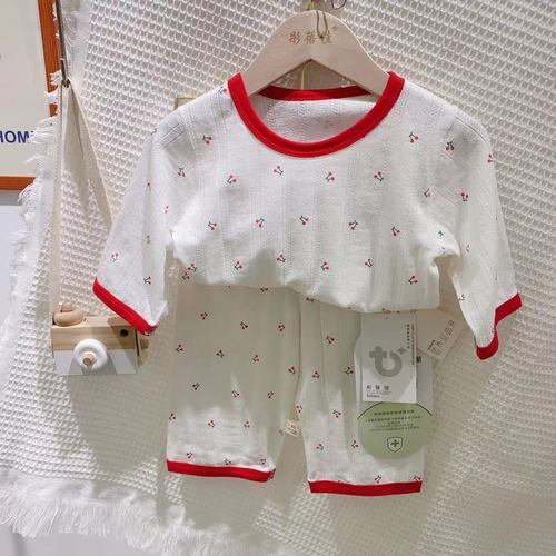 Children's summer air-conditioning clothing set for small and medium-sized children mesh three-quarter sleeves three-quarter pants baby thin home clothing
