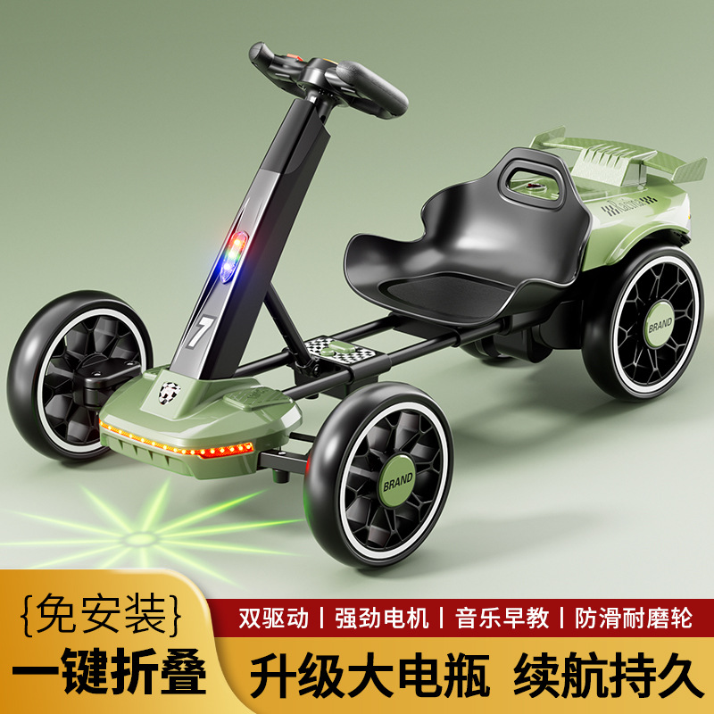 Nuevos niños transfronterizos instalación gratuita karts de cuatro ruedas para personas, control remoto portátil eléctrico para niños plegable