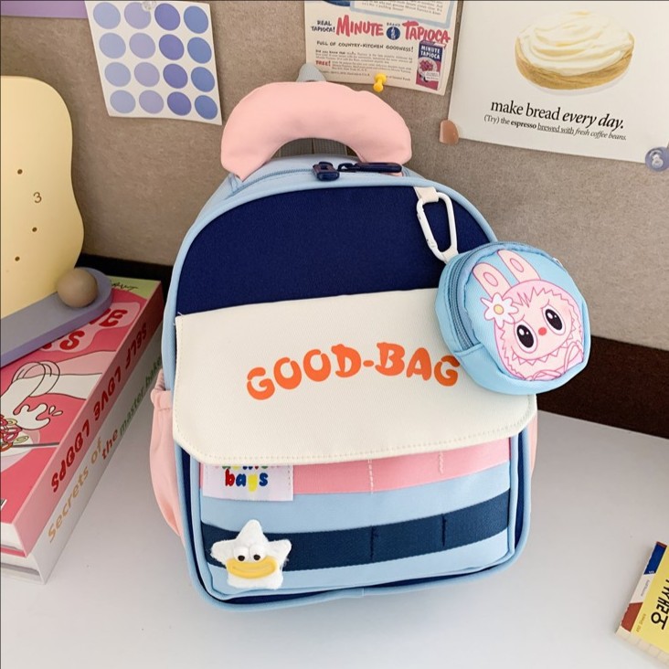 Kindergarten School Bag Contrasting Color Lightweight Spine Protection Children's Backpack Cartoon Letters Girl Baby Outing Small Backpack Trendy
