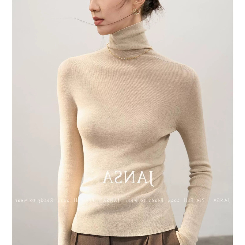 Jasan Wool Yangtze Yarn Seamless One-Piece High-Neck Slimming Look Knitted Bottoming Shirt for Women