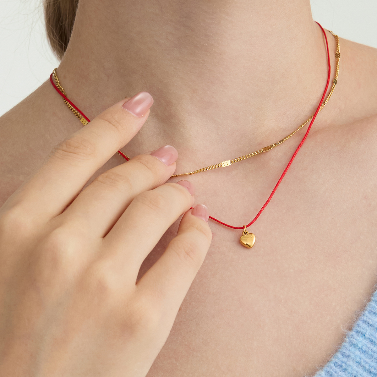 Wanxing amor transfronterizo colgante de acero inoxidable collar de Año Nuevo cuerda roja delicada simple collar de doble capa nicho de alta calidad