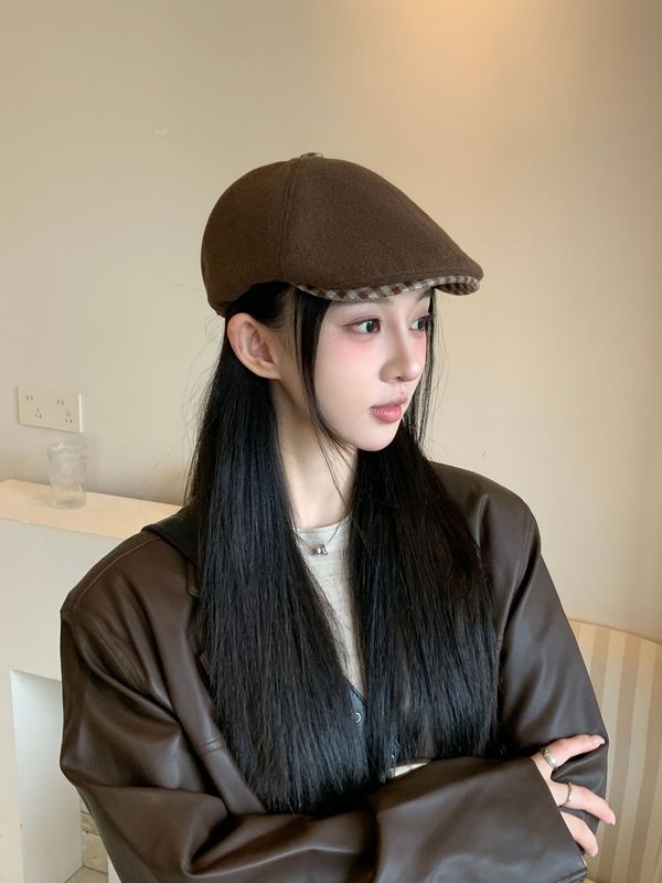 韩版格子檐时尚反戴前进帽秋冬新款鸭舌帽子女百搭气质潮流贝雷帽|undefined