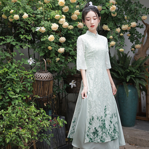 Women Chinese dress Oriental Retro Qipao Cheongsam model show miss etiquette dress modified cheongsam young girls to wear daily