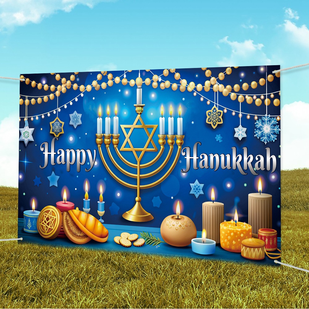 Nuevos productos Hanukkah decoración tela de fondo fiesta de Año Nuevo judío pancarta de fondo de bandera colgante atmósfera props