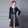 Zhili 2021 autumn new dress fake two-piece temperament Lapel medium and long sleeve closed waist thin A-line skirt