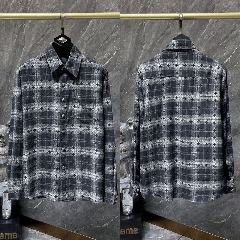 Cross-Border High-End Version of the Kloris High-End Custom Model, Heavyweight Fabric with Leather Patchwork, Cross-Patterned Plaid Shirt, Celebrity Style Cross-Border High-End Version of the Kloris High-End Custom Model, Heavyweight Fabric with Leather Patchwork, Cross-Patterned Plaid Shirt, Celebrity Style