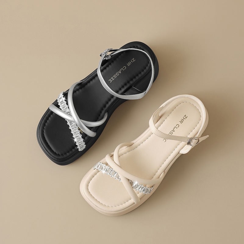 Giày sandal cao gót nữ đính đá phong cách thời trang — KY65 Bạc