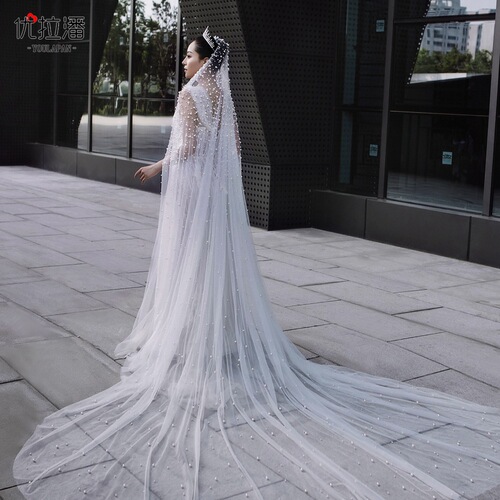 Ulapan cross-border new luxury heavy-duty bridal pearl veil, beaded tail yarn, wedding main yarn V139