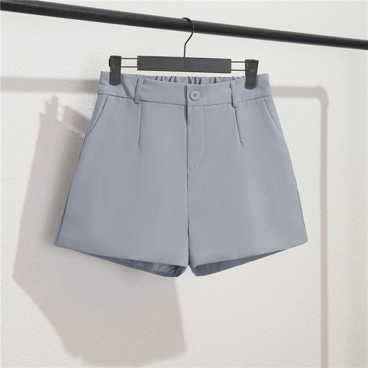 Damen Casual High Waist Loose Fit Graue Shorts Sommer Gerades Bein Bermudashorts mit Knöpfen_voghion.com
