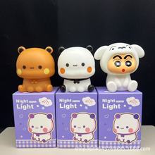 跨境小新小白搪胶小夜灯创意摆件桌面床头摆件三档调节柔光拍拍灯