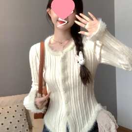 设计针织开衫外套2025女打底衫上衣新款高级白色毛衣内搭感感秋冬