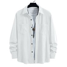 2025跨境新款男士秋季灯芯绒纯色衬衫长袖衬衫开衫复古休闲外套男